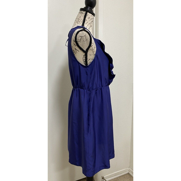 Maeve Dress Womens Small Blue Mini Ruffles 100% Silk Elastic Waist Pockets - Picture 5 of 11